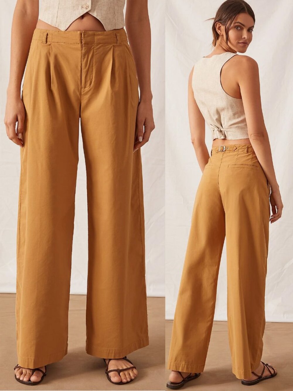 By Anthropologie Low-Rise‎ Wide-Leg Trousers Pleated Pants Women Size 12 $148